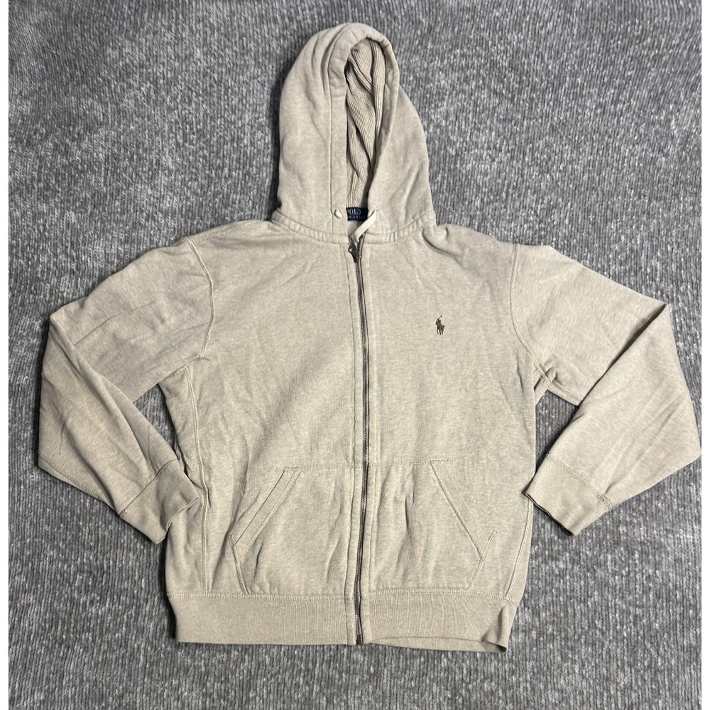 Polo Ralph Lauren Hoodie Mens L Cream Full Zip Waffle Thermal Lined Double Knit